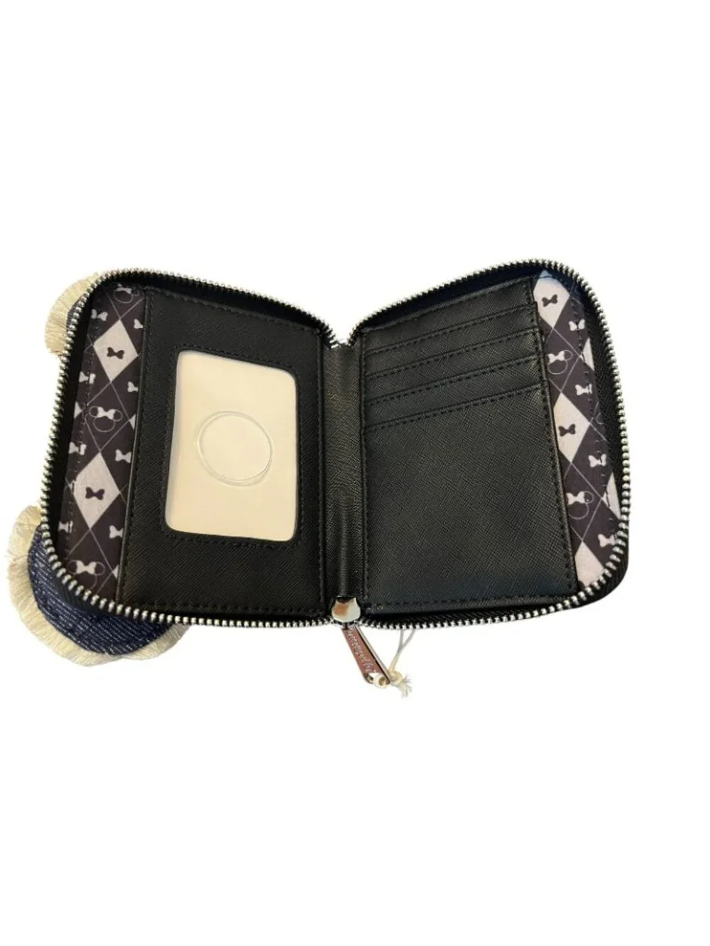 Loungefly Disney Minnie Mouse Blue Denim Quilted Zip Wallet Fringe Bow NWT